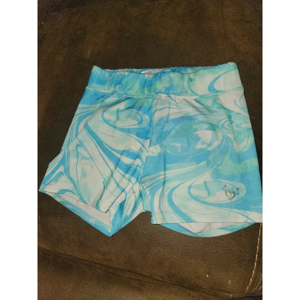 Justice active‎ gymnastics dance leotard blue swirl leotard size 10 and shorts 8